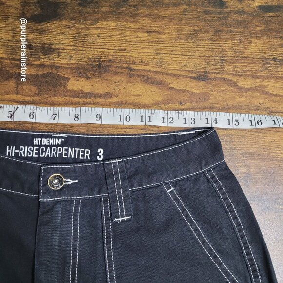 HT Denim Cargo Carpenter Jeans 3 High Rise Thick Stitch Hipster Streetwear Emo - Picture 6 of 12